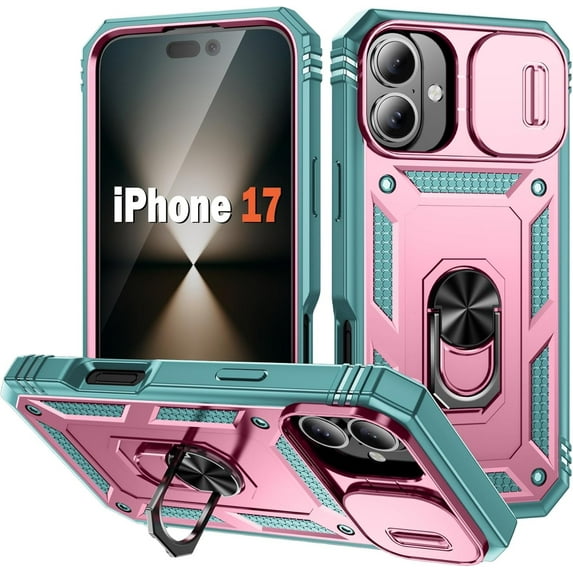 MYKOMI Military Case for iPhone 17, Metal Kickstand & Slide Camera Cover, Multi-Layer Heavy Duty Full Body Shockproof Protection Hard Shell for iPhone17