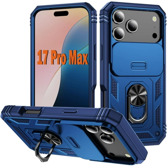 MYKOMI Military Case for iPhone 17 Promax,Metal Kickstand & Slide Camera Cover,Multi-Layer Heavy Duty Full Body Shockproof Protection Hard Shell for 17iPhonePromax