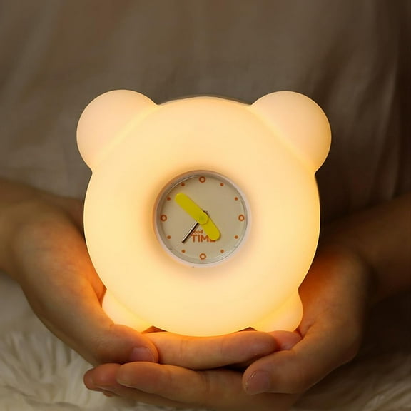 MYKOMI Night Light for Kids, 2 in 1 Silicone Nursery Night Light & Mini Alarm Clock with Tap Control & Timer, Rechargeable LED Beside Night Light, Dimmable Cute Night Lamp Gift for Girls Boys Baby