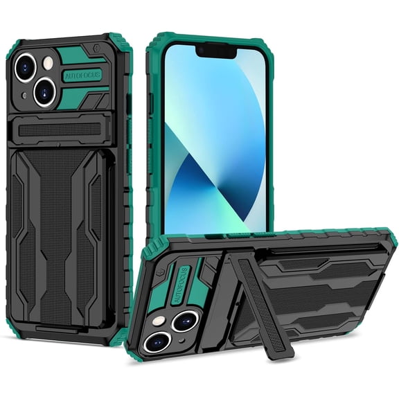 MYKOMI Phone Case Compatible with iPhone 15 Hard PC+Soft TPU+Bracket+Card Case Shockproof Anti-Drop Protective Phone Cover for iPhone 15 Military Cases Bult-in Hidden Bracket