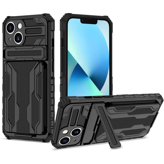 MYKOMI Phone Case Compatible with iPhone 15 Hard PC+Soft TPU+Bracket+Card Case Shockproof Anti-Drop Protective Phone Cover for iPhone 15 Military Cases Bult-in Hidden Bracket