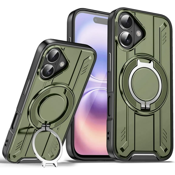 MYKOMI Phone Case Compatible with iPhone 17 6.3 inch and Tempered Glass Screen Protector Magnetic Ring Holder 360° Stand Kickstand Wireless Charging i Phone17 i17 17Case Cover for Women Men