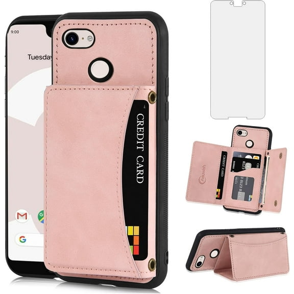 MYKOMI Phone Case for Google Pixel 3 XL Wallet Cover with HD Screen Protector and PU Leather Credit Card Holder Stand Rugged Cell Accessories Pixel3XL Pixel3 LX Pixle 3XL Women Men