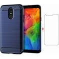 thumbnail image 1 of MYKOMI Phone Case for LG Q7 Q7+ Plus 7Q Alpha with Tempered Glass Screen Protector Cover and Slim Thin Soft TPU Mobile Rugged Cell Accessories Protective LGQ7+ Q7plus Q7a Women Men Carbon Fiber Blue, 1 of 5