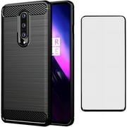 MYKOMI Phone Case for OnePlus 8 OnePlus8 5G UW Tmobile with Screen Protector Cover and Slim TPU Cell Accessories Protective One Plus8 On 1 Plus 1plus One+ 1+ 1+8 Verizon Women Men Carbon Fiber Black