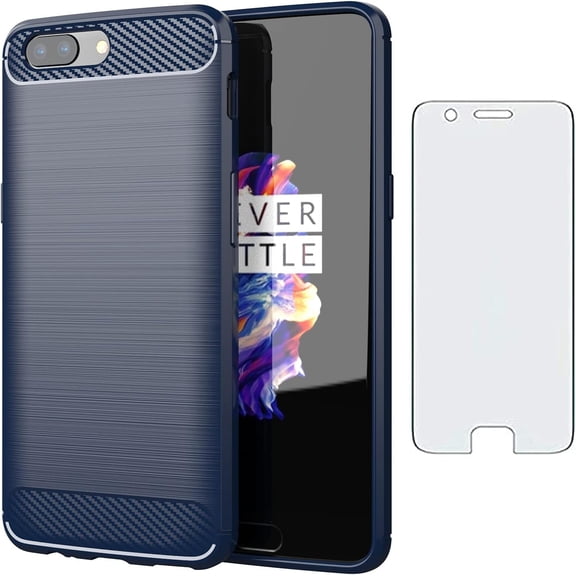MYKOMI Phone Case for Oneplus 5 with Tempered Glass Screen Protector Cover and Cell Accessories Protective Slim TPU Silicone Oneplus5 A5000 One Plus5 1 Plus 1plus Five One+ + 1+5 1+ 5 Women Men Blue