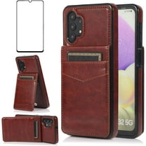 MYKOMI Phone Case for Samsung Galaxy A32 5G 6.5 inch with HD Screen Protector Credit Card Holder Wallet Cover Stand Leather Cell Accessories Glaxay A 32 32A S32 G5 A326U Cases Women Men Brown