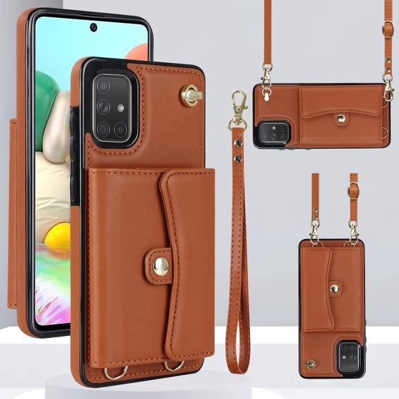 MYKOMI Phone Case for Samsung Galaxy Note 20 5G Wallet Cover with RFID Blocking Credit Card Holder Wrist Crossbody Strap Lanyard Stand Cell Accessories Note20 Notes 20s Twenty Not S20 Women Men Brown