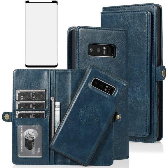 MYKOMI Phone Case for Samsung Galaxy Note 8 Wallet Detachable Cover with HD Screen Protector and Flip Credit Card Holder Cell Accessories Glaxay Note8 Not S8 Galaxies Gaxaly Women