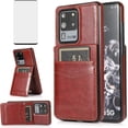 thumbnail image 1 of MYKOMI Phone Case for Samsung Galaxy S20 Ultra Glaxay S20ultra 5G with HD Screen Protector Credit Card Holder Wallet Cover Stand Leather Cell Gaxaly 20S S 20 A20 20ultra G5 Cases Women Men Brown, 1 of 7