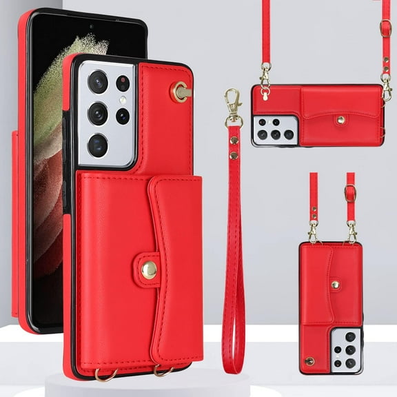 MYKOMI Phone Case for Samsung Galaxy S21 Ultra 5G Wallet Cover with RFID Blocking Credit Card Holder Wrist Crossbody Strap Lanyard Stand Cell Accessories S21ultra 21S S 21 21ultra G5 Women Men