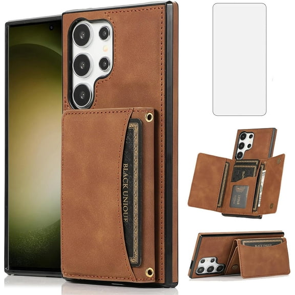 MYKOMI Phone Case for Samsung Galaxy S24 Ultra 5G Wallet Cover with HD Screen Protector and PU Leather Credit Card Holder Stand Cell Accessories S24Ultra 24S S 24 24Ultra Women Men