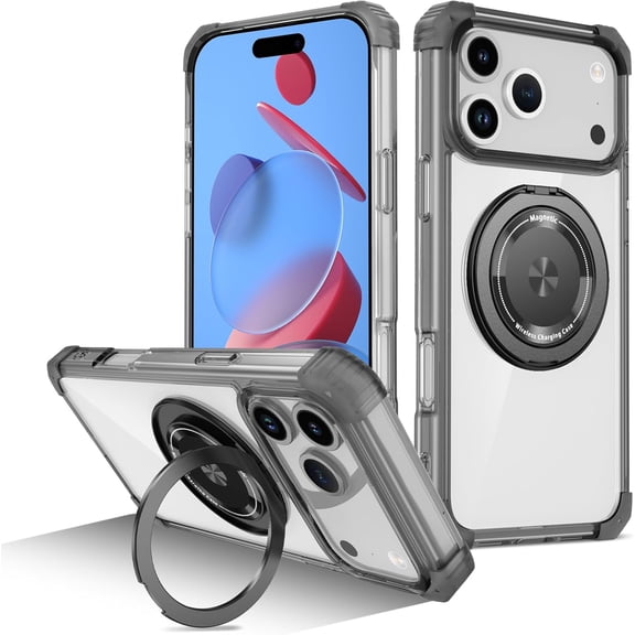 MYKOMI Phone Case for iPhone 17 Pro Max 6.9 inch 2025 with Tempered Glass Screen Protector Magnetic Rugged Stand Ring Holder Hybrid Protective Clear Cell Cover i Phone17 17Pro i17 17ProMax