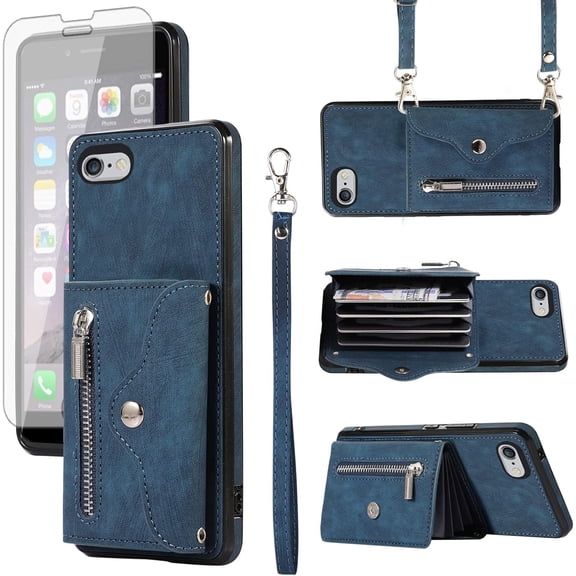 MYKOMI Phone Case for iPhone 6plus 6splus 6/6s Plus Wallet Cover with Wrist Crossbody Strap Lanyard Credit Card Holder Stand Leather Cell iPhone6 6+ iPhone6s 6s+ i 6P 6a S Six iPhone6splus Women