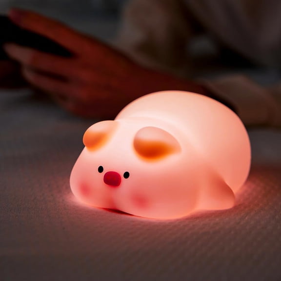 MYKOMI Piggy Night Light, Silicone Night Lamp, Squishy Novelty Lamp with 30 Minutes Timer, Rechargeable Dimmable Soft Bedside Touch Lamp, Kids Gift for Room Decor, Kawaii, Girls, Boys
