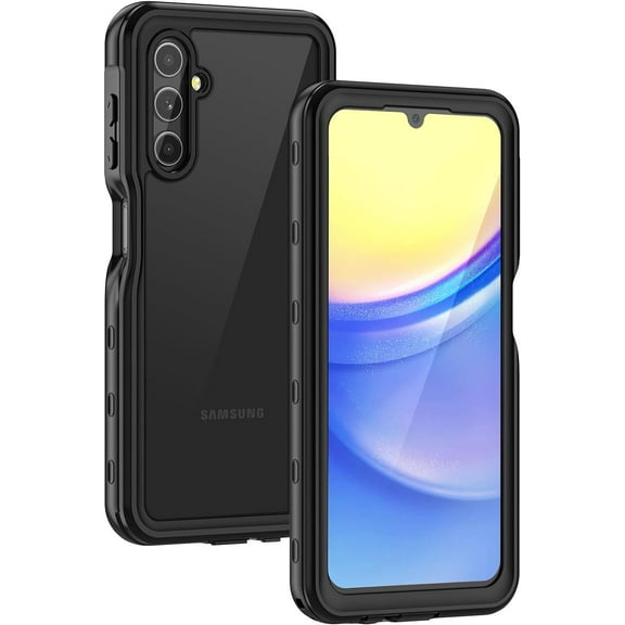 MYKOMI for Samsung Galaxy A15 5G Phone Case, IP68 Waterproof Dustproof, Built-in Screen Protector, Rugged Full Body Shockproof Protective Cover for Samsung A15 5G /4G 6.5", Black/Clear