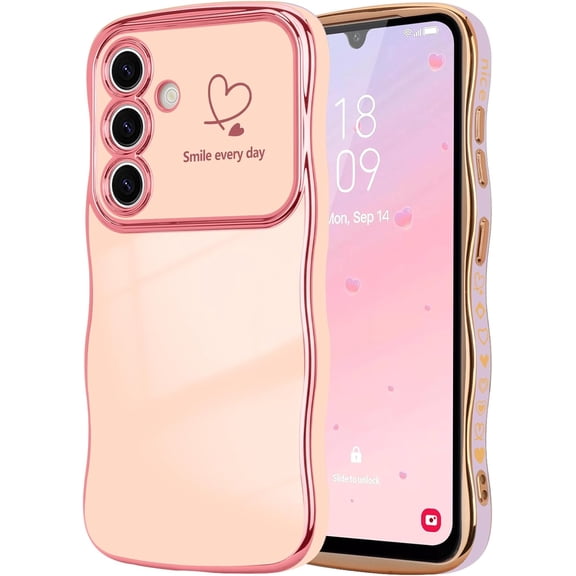 MYKOMI for Samsung Galaxy A16 4G/5G Case for Women Girls, Cute Wave Frame Curly Shape with Love Heart Camera Protection Cover Luxury Plating Shockproof Phone Case for Galaxy A16 4G/5G