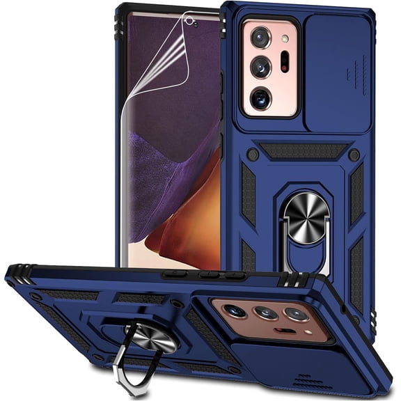 MYKOMI for Samsung Galaxy Note 20 Ultra Case with Camera Lens Cover HD Screen Protector, Military-Grade Drop Tested Magnetic Ring Holder Kickstand Protective Phone Case for Galaxy Note 20 Ultra 5G