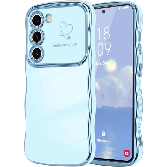 MYKOMI for Samsung Galaxy S23 Case for Women Girls, Cute Wave Frame Curly Shape with Love Heart Raised Camera Protection Cover Luxury Plating Shockproof Phone Case for Galaxy S23 5G