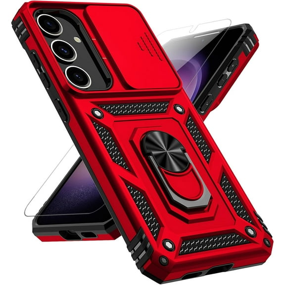 MYKOMI for Samsung Galaxy S25 Case with Slide Camera Cover HD Screen Protector [15ft Military Grade Drop Tested] Magnetic Ring Holder Kickstand Protective Phone Case for Galaxy S25 2025 (6.2 inch)
