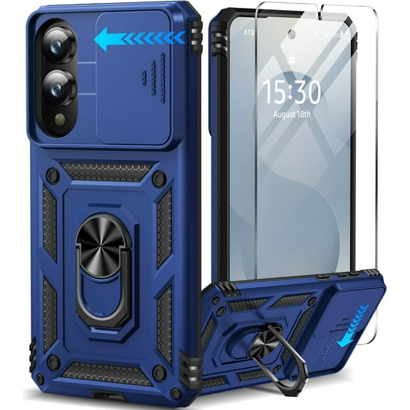 MYKOMI for Samsung Galaxy S25 Edge Case with Screen Protector & Slide Camera Lens Cover,Built-in 360°Rotate Magnetic Ring Stand Shockproof Protective Phone Case for Samsung S25 Edge Case