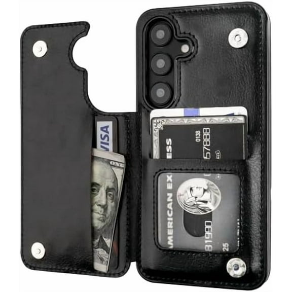 MYKOMI for Samsung Galaxy S25 Wallet Case with Card Holder, PU Leather Kickstand Card Slots Case, Double Magnetic Clasp and Durable Shockproof Cover 5G 6.2 Inch