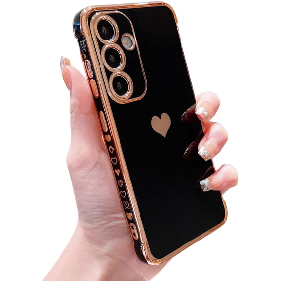 MYKOMI For Samsung Galaxy S26 6.3” 5g Phone Case,Luxury Plating Cute Love Heart Side Small Pattern Case Full Camera Protection Soft Silicone Shockproof Electroplated Bumper Cover