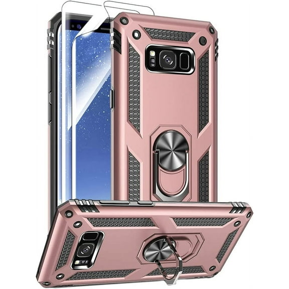 MYKOMI for Samsung Galaxy S8 Plus Case with HD Screen Protectors, Military-Grade Metal Ring Holder Kickstand 15ft Drop Tested Shockproof Cover Case for Samsung Galaxy S8+ (2017)