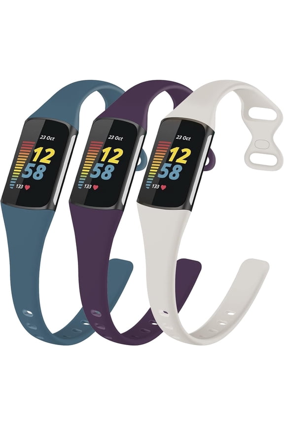 Slim Bands Compatible with Fitbit Charge 5 Women Men, Adjustable Soft Silicone Sport Replacement Watch Band Straps Wristbands Bracelet for Charge 5 Activity Tracker