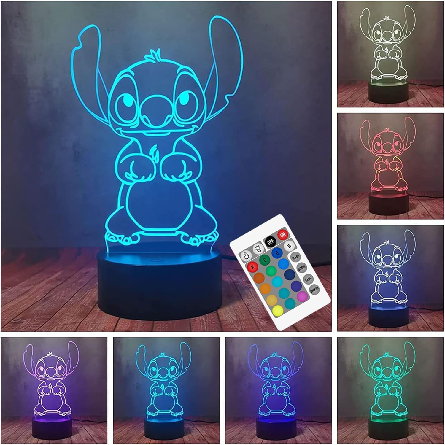 MYKOMI Stitch Light, Stitch Gifts-3D LED Intelligent Remote Control Stitch Lamp 16 Color Light for Christmas Children's Room Decoration