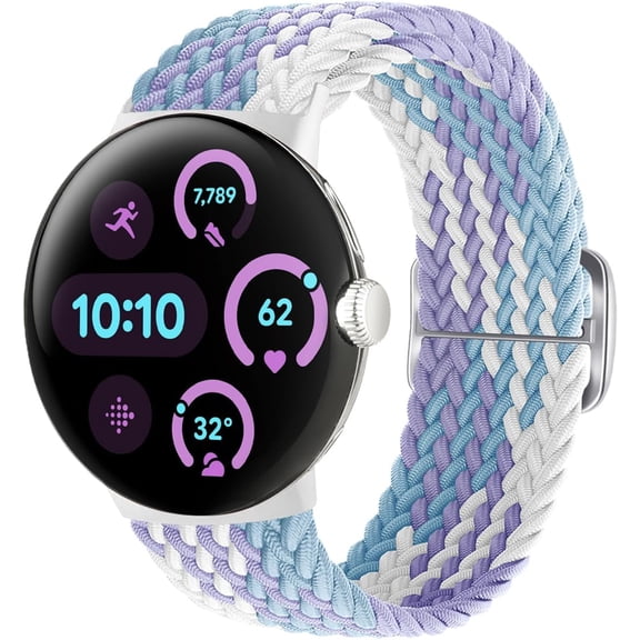 MYKOMI Stretchy Braided Bands Compatible with Google Pixel Watch 3 45mm Band for Women Men - Upgraded Connecto Lugs - Adjustable Nylon Breathable Sport Straps for Pixel 3 Watch Band 45mm