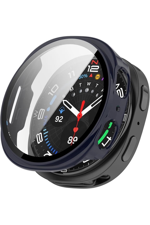 Tempered Glass Case Compatible with Samsung Galaxy Watch 8 44mm 40mm, Hard PC Bumper Cases with Built-in Tempered Glass Film, Shockproof Protective Cover (Watch 8 44mm)