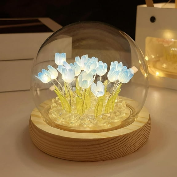 MYKOMI Tulip Flower Night Light, Tulip Lamp with 20 Light up Tulips and Wooden Base, Romantic Decoration for Bedroom, Tabletop, Living Room, Tent