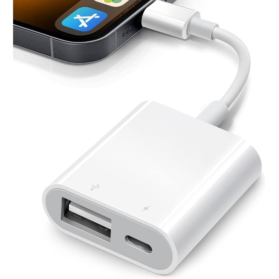 MYKOMI USB Adapter for iPhone iPad, iPhone to USB Adapter with Charging Port, USB3 Female Adapter Supports USB Flash Drive/Hard Disk/SD Card Reader/Microphone and MIDI, Plug & Play