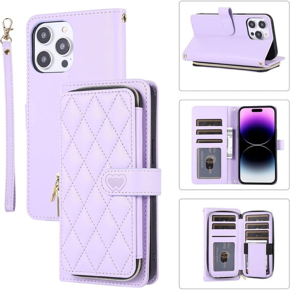 MYKOMI Wallet Case for iPhone 13 Pro Max 6.7 inches with Zipper Card Holder & Shoulder Strap & Wrist Strap, Crossbody Purse Handbag Stylish Protective Cover for iPhone 13 Pro Max