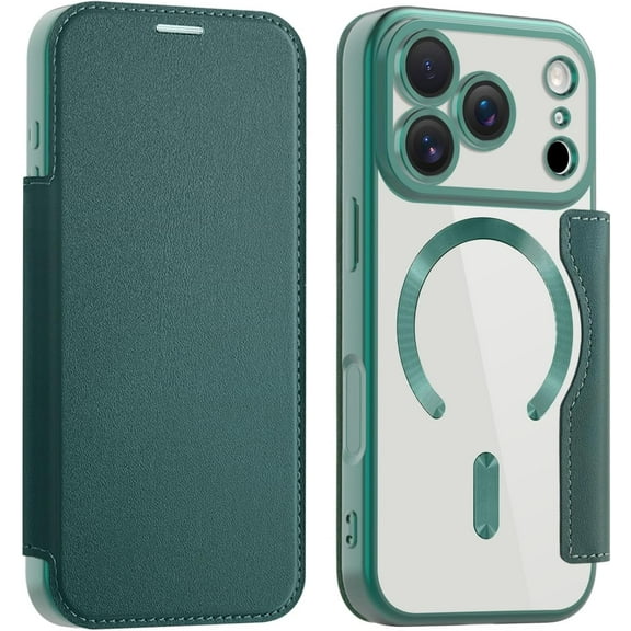 MYKOMI Wallet Case for iPhone 17 Pro with Card Holder, Stylish Shockproof PU Leather Magnetic Business RFID Blocking Flip Clear Case Cover for iPhone 17 Pro