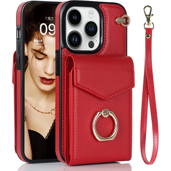 MYKOMI Wallet Phone Case Compatible with Apple iPhone 7/8/SE2/SE3 Leather Case with Card Holder & 360° Ring Kickstand & Wrist Strap Purse Cover Magnetic Closure Flip Handbag Shell for Women