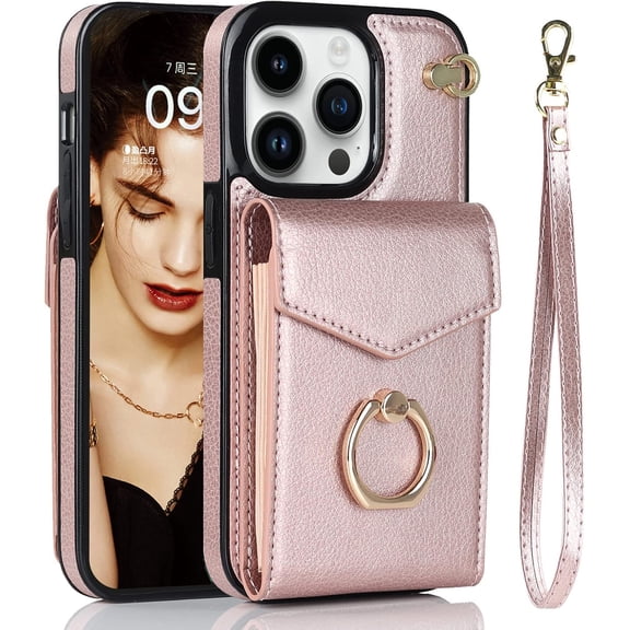 MYKOMI Wallet Phone Case Compatible with Apple iPhone Xs Max Leather Case with Card Holder & 360° Ring Kickstand & Wrist Strap Purse Cover Magnetic Closure Flip Handbag Shell for Women