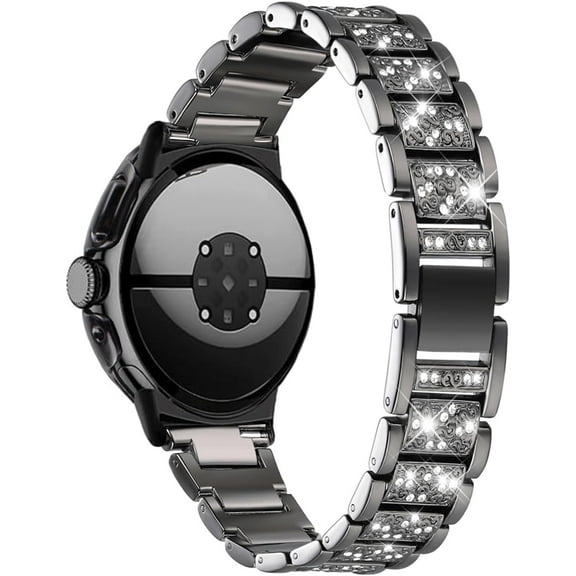MYKOMI Women Bands with Case Compatible with Google Pixel Watch 3 45mm 41mm/Watch 2/Watch1, Metal bling Luxurious Dressy Replacement Wristbands