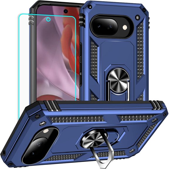 MYKOMI for Google Pixel 9A Case: with Screen Protector - Military Grade Protective Cases with Finger Ring Holder Kickstand for Pixel 9A Case