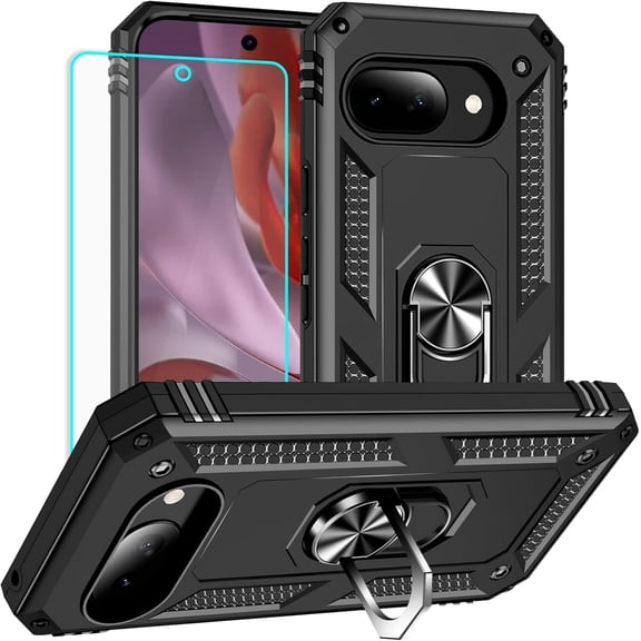 MYKOMI for Google Pixel 9A Case: with Screen Protector - Military Grade Protective Cases with Finger Ring Holder Kickstand for Pixel 9A Case