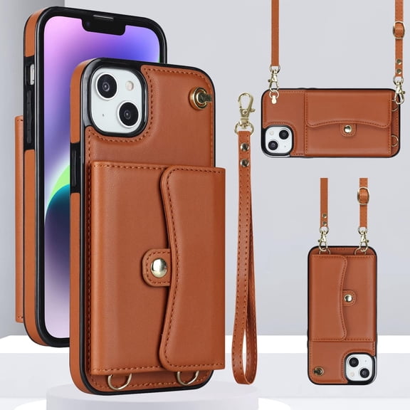 MYKOMI for iPhone 15 Case 6.1 Inches, Crossbody Purse Wristlet Shoulder Strap Trendy Protective Cover for iPhone 15