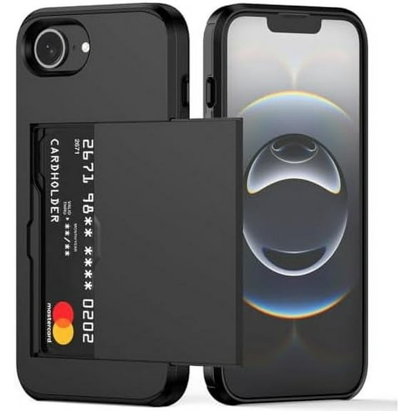 MYKOMI for iPhone 16e Case with Card Holder Dual Layer Heavy Duty Protective Hidden Card Slot Slim Wallet Cover for iPhone 16e 6.1''