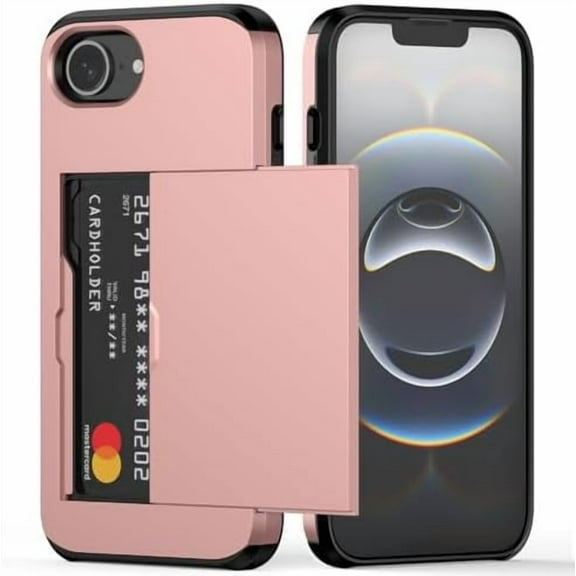 MYKOMI for iPhone 16e Case with Card Holder Dual Layer Heavy Duty Protective Hidden Card Slot Slim Wallet Cover for iPhone 16e 6.1''