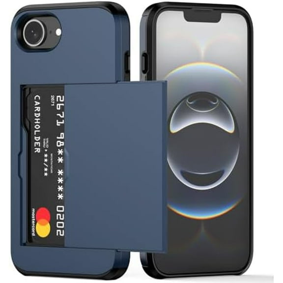 MYKOMI for iPhone 16e Case with Card Holder Dual Layer Heavy Duty Protective Hidden Card Slot Slim Wallet Cover for iPhone 16e 6.1''
