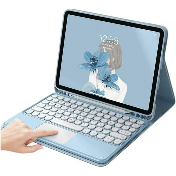 MYKOMI iPad 10th Generation 2022 Case with Trackpad Keyboard, Stand Folio Smart Cover with Pencil Holder, Touchpad Round Key Magnetically Detachable Keyboard for 10.9 inch iPad 10