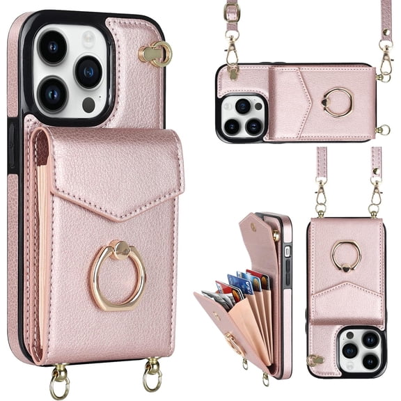 MYKOMI for iPhone 13 Pro Max Case 6.7 inch, Minimalist Wallet Case with Ring Kickstand and Shoulder Strap, Shockproof Stylish Protective Cover for iPhone 13 Pro Max
