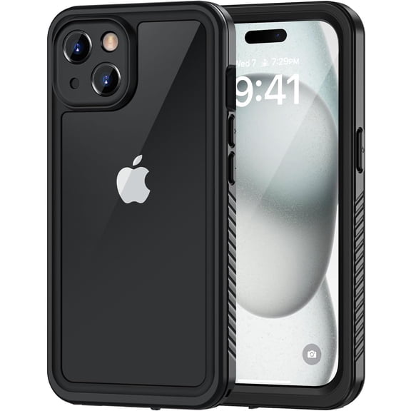 MYKOMI for iPhone 15 Plus Waterproof Case, IP68  Dustproof Shockproof Phone Cases with Built-in Screen Protector, 360 Full Body Protective Front and Back Cover for iPhone 15 Plus - 6.7 inch (Black)