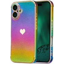 MYKOMI for iPhone 16 Plus Case 6.7 inch,Cute Colorful Iridescent Plating Edge Case with Love Hearts Pattern,Camera Lens Protection Shockproof Phone Case for Women Girls