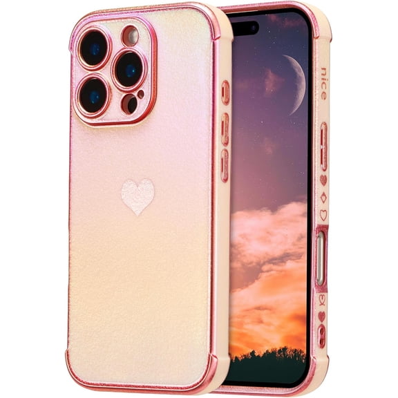 MYKOMI for iPhone 16 Pro Case 6.3 inch,Cute Colorful Iridescent Plating Edge Case with Love Hearts Pattern,Camera Lens Protection Shockproof Phone Case for Women Girls